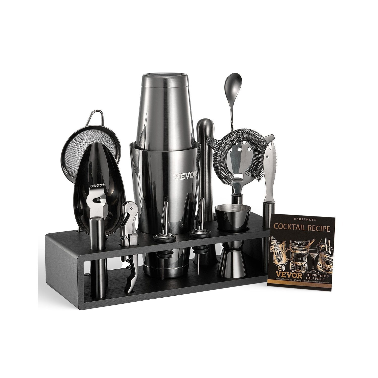VEVOR Cocktail Shaker Set 13 Pcs Bartender Kit Stainless Steel Bar Tools Silver\u002FGunmetal