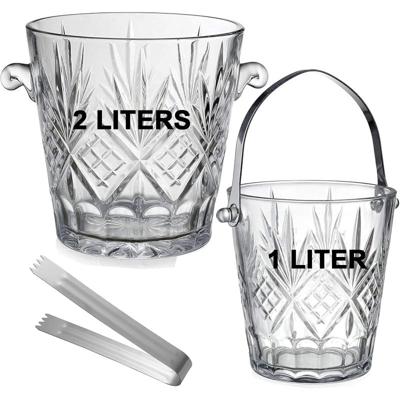 2pcs & Nested Small Clear Glass Ice Bucket with Ice Tongs & Handles - Food-Grade Ice Buckets Suitable for Champagne, Wine, Beer - Elegant Bar Accessories for Parties, Weddings, for & Commercial Use