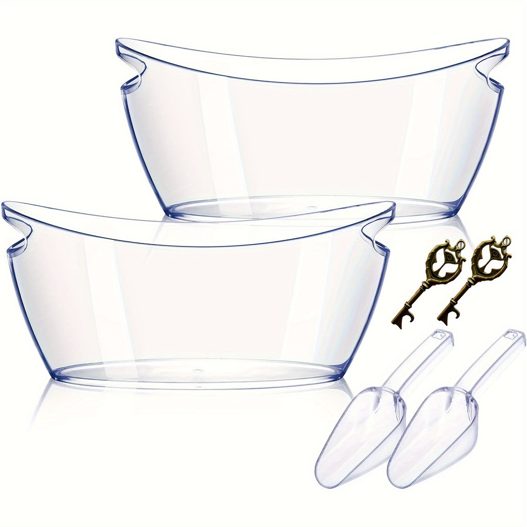 Ice Bucket 2 P C S, Acrylic Ice Buckets For Parties, Mimosa Bar Supplies Beverage Tub And Scoops For Champagne Beer Sparkling Wine Cocktails (5.5 L)Extra Large Model (Clear)