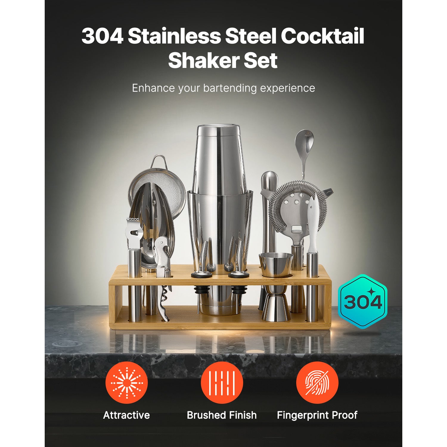 VEVOR Cocktail Shaker Set 13 Pcs Bartender Kit Stainless Steel Bar Tools Silver\u002FGunmetal