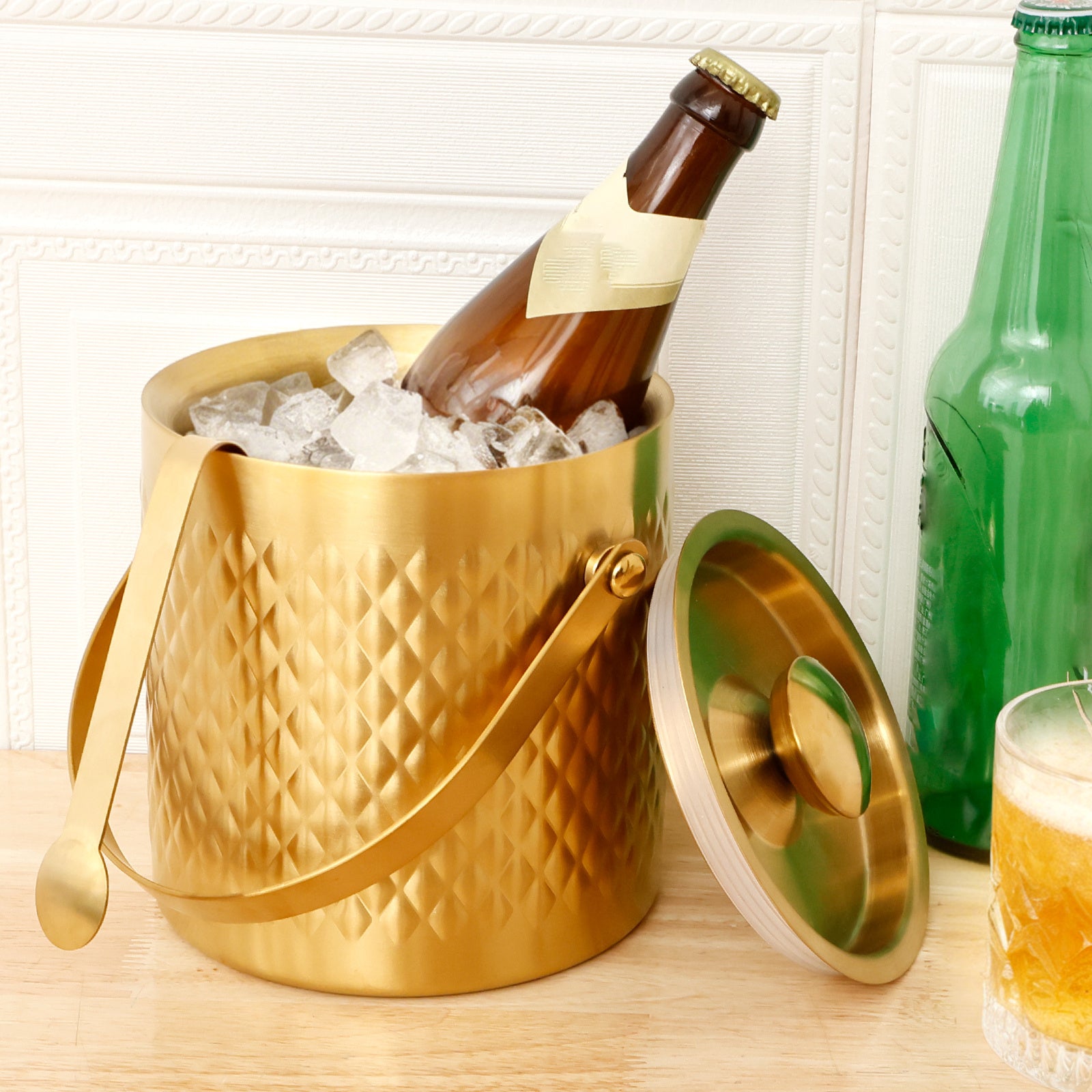67.6oz Double-Walled Insulated Stainless Steel Ice Bucket with Lid - Vacuum Suitable for Champagne, Wine, Beer, | Beverage Tub for Home Bar, BBQ, Picnic, Parties | Keeps Drinks for Hours