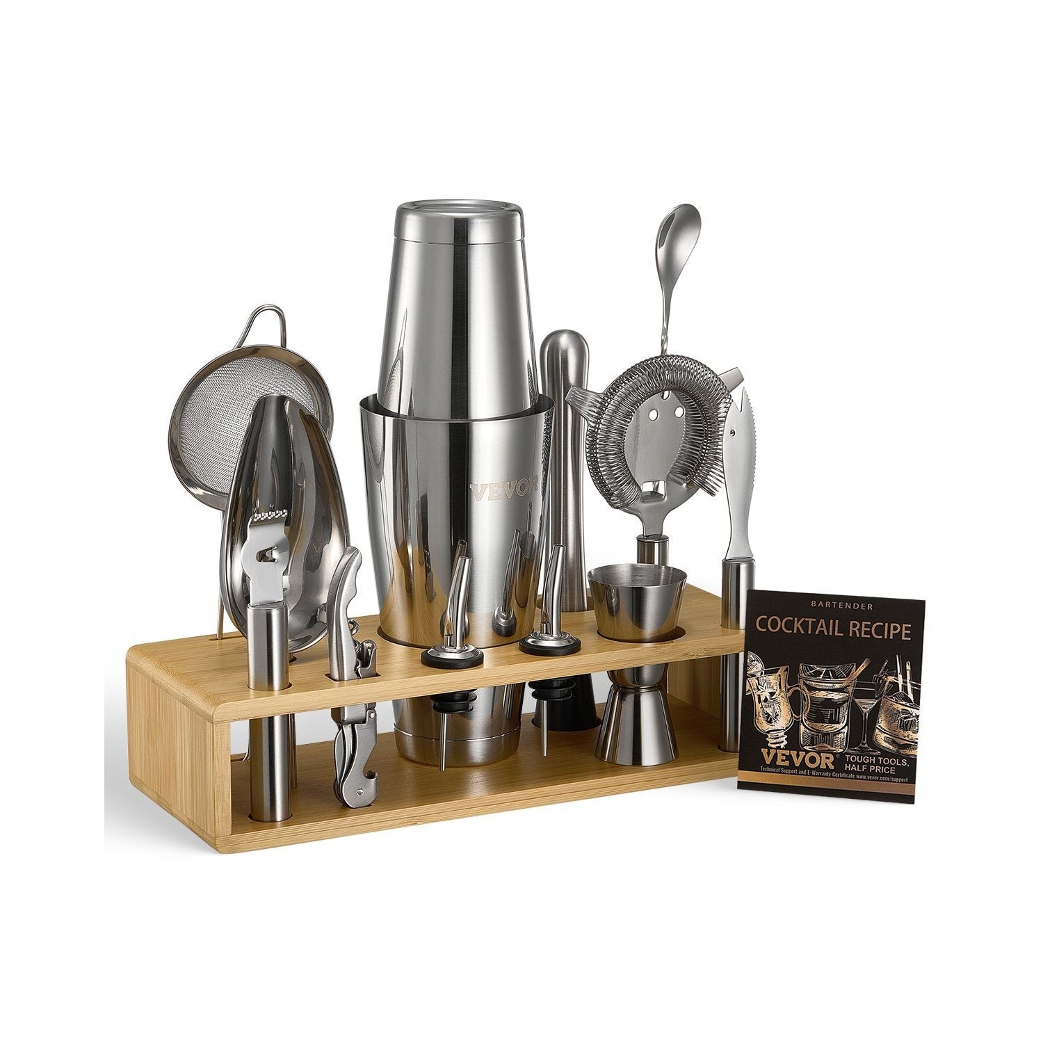 VEVOR Cocktail Shaker Set 13 Pcs Bartender Kit Stainless Steel Bar Tools Silver\u002FGunmetal