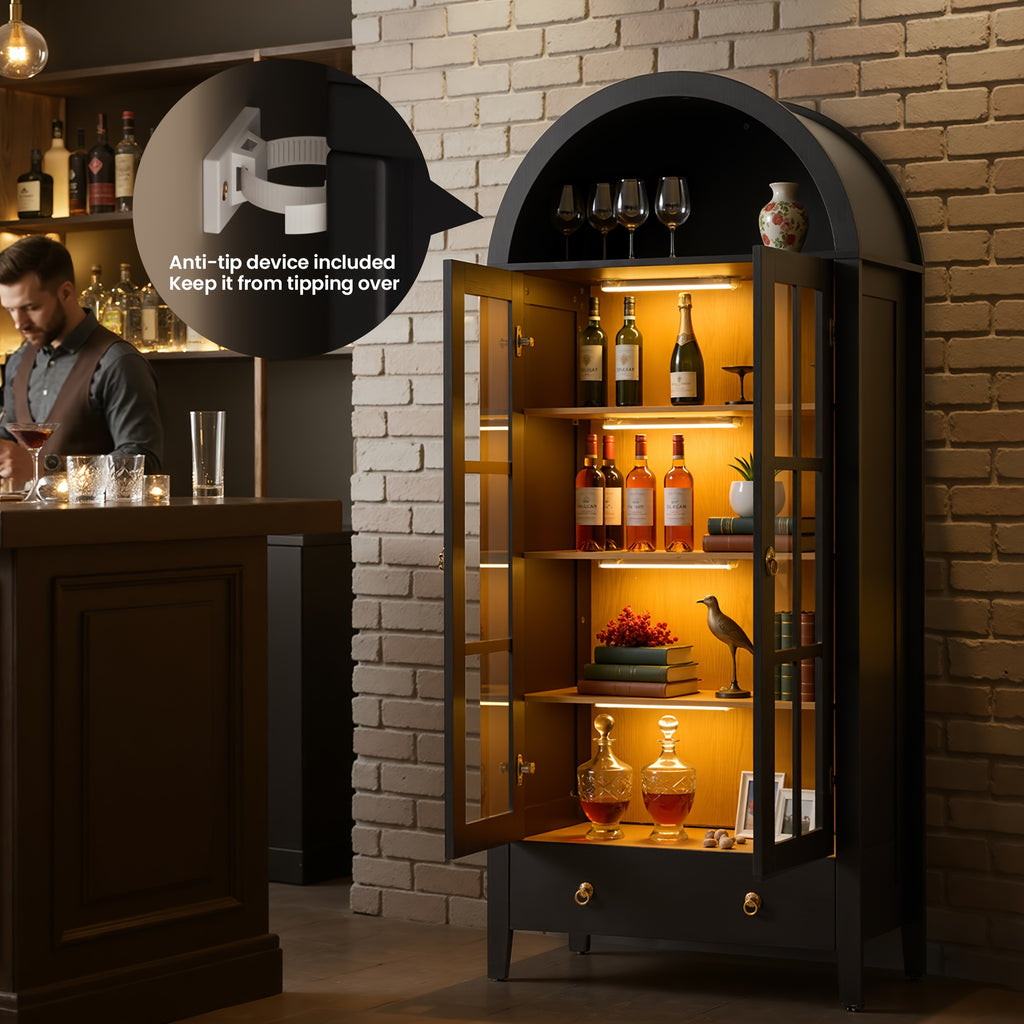 1pc Modern Black Bar Cabinet with Wall-Mountable Wine Storage - Large Door Pantry Cabinet Suitable for Bar,, Dining Room - Space-Saving, Assembly Required