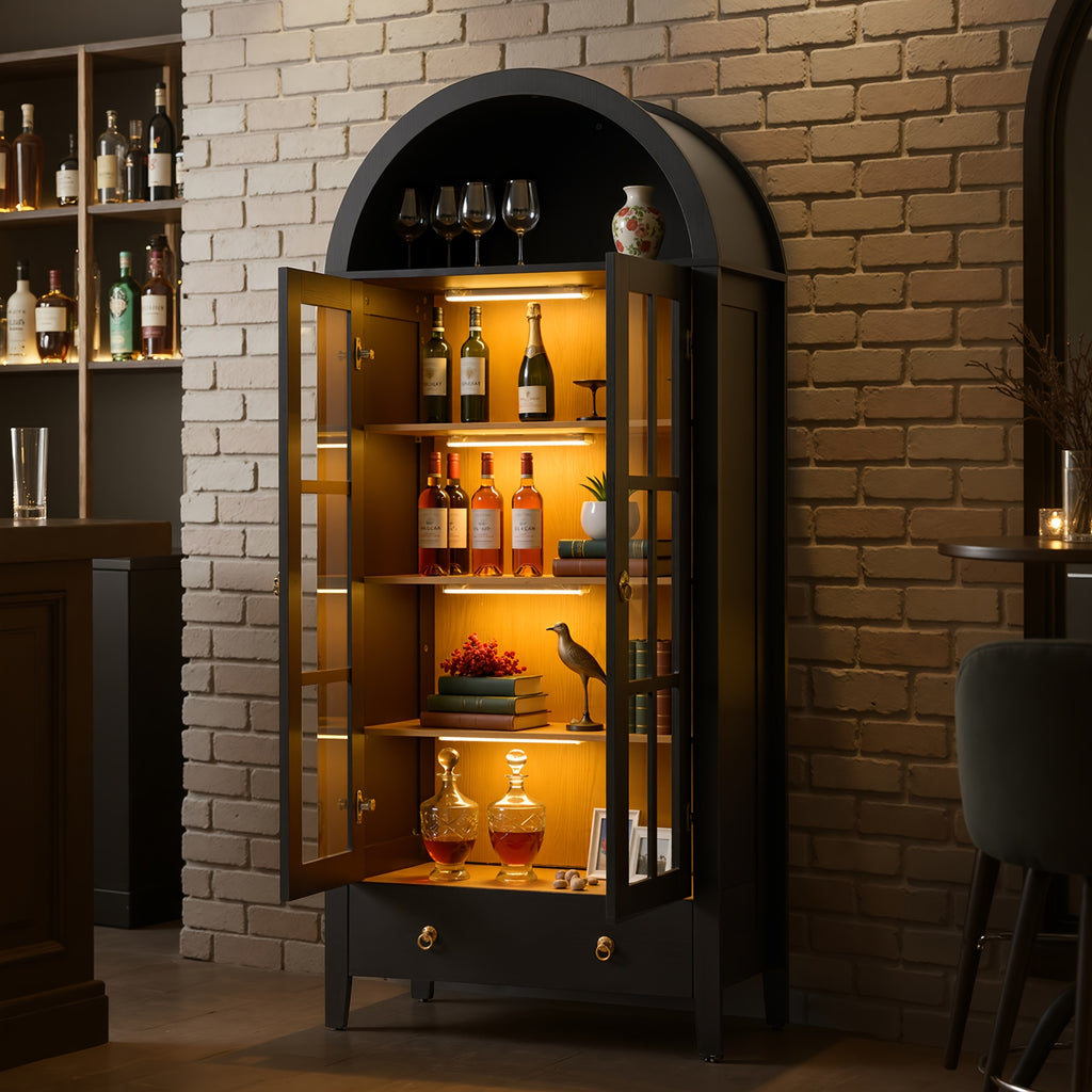 1pc Modern Black Bar Cabinet with Wall-Mountable Wine Storage - Large Door Pantry Cabinet Suitable for Bar,, Dining Room - Space-Saving, Assembly Required