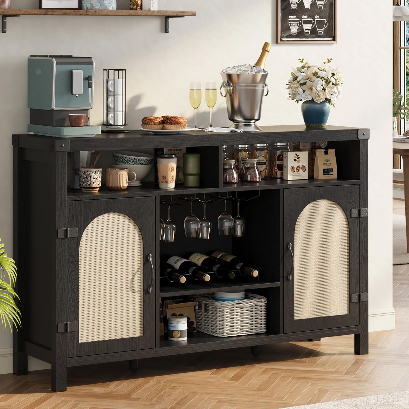 51.18 inch Length Wine Cabinet | Made from Durable MDF and PB Triamine Board in Original Wood Color - Stylish and Functional Wineboard for Home Storage, Brand: MERXENG