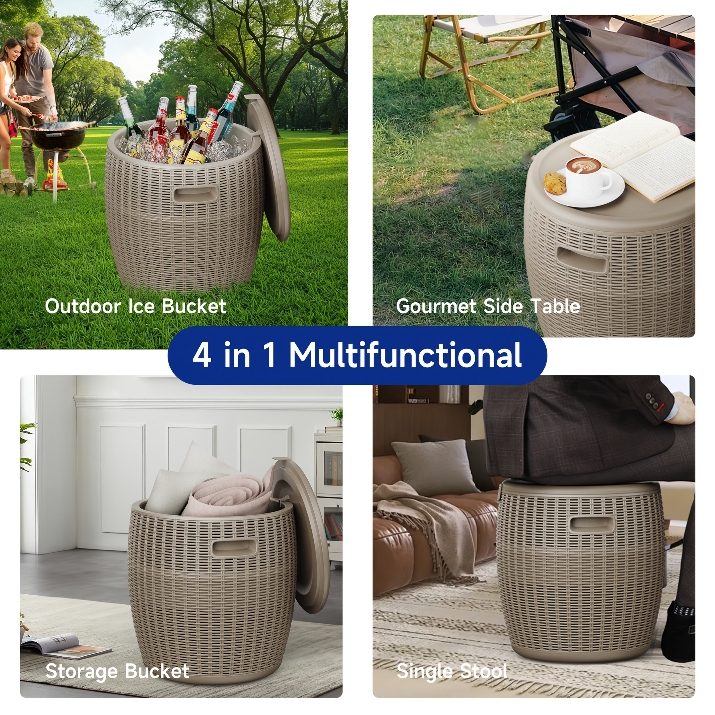 Portable Insulated Ice Bucket with Drain Plug - Large Capacity Food-Grade Plastic Cooler for Parties, Camping, BBQ, Beach & Outdoor Events - Commercial & Home Use, Ice Bucket for Party