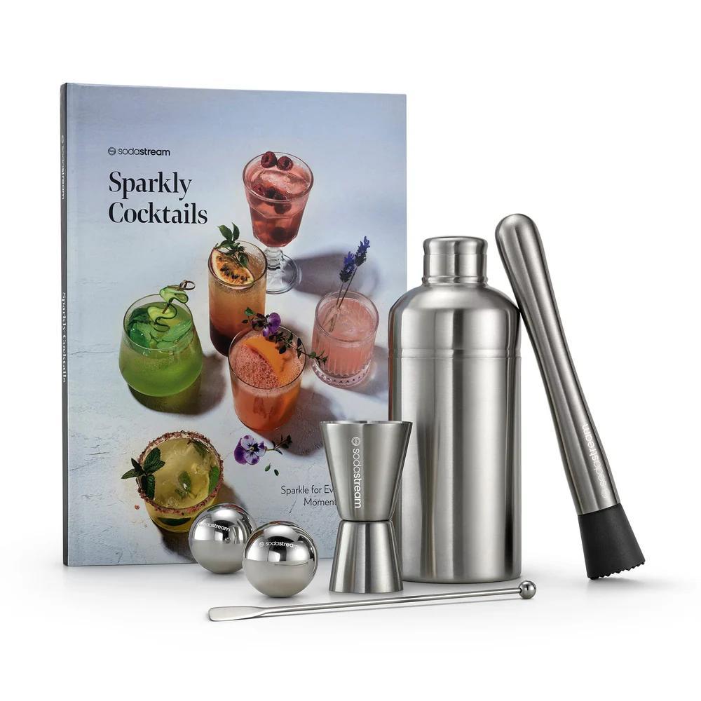 Sodastream Mixology Kit - 7 Pc 2Pc Stainless Steel Ice Spheres Plus Pouch, Dosing Jigger, Cocktail Shaker, Cocktail Stirrer, Muddler, Cocktail Book