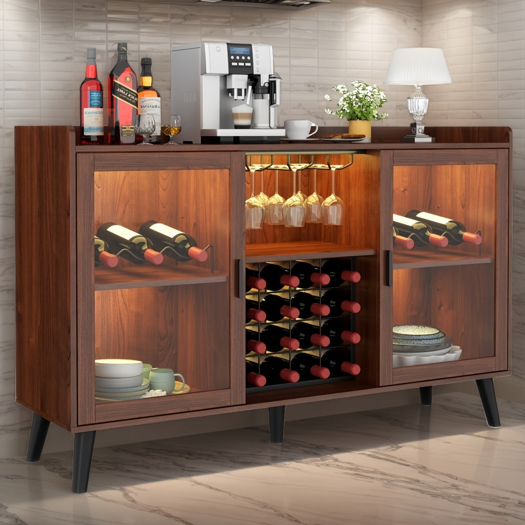 Wine Bar Cabinet, Coffee Bar Cabinet With Glass Holders, Kitchen Buffet Sideboard With Adjustable Storage Shelves, Freestanding Liquor Cabinet For Kitchen, Living Room, Dining Room