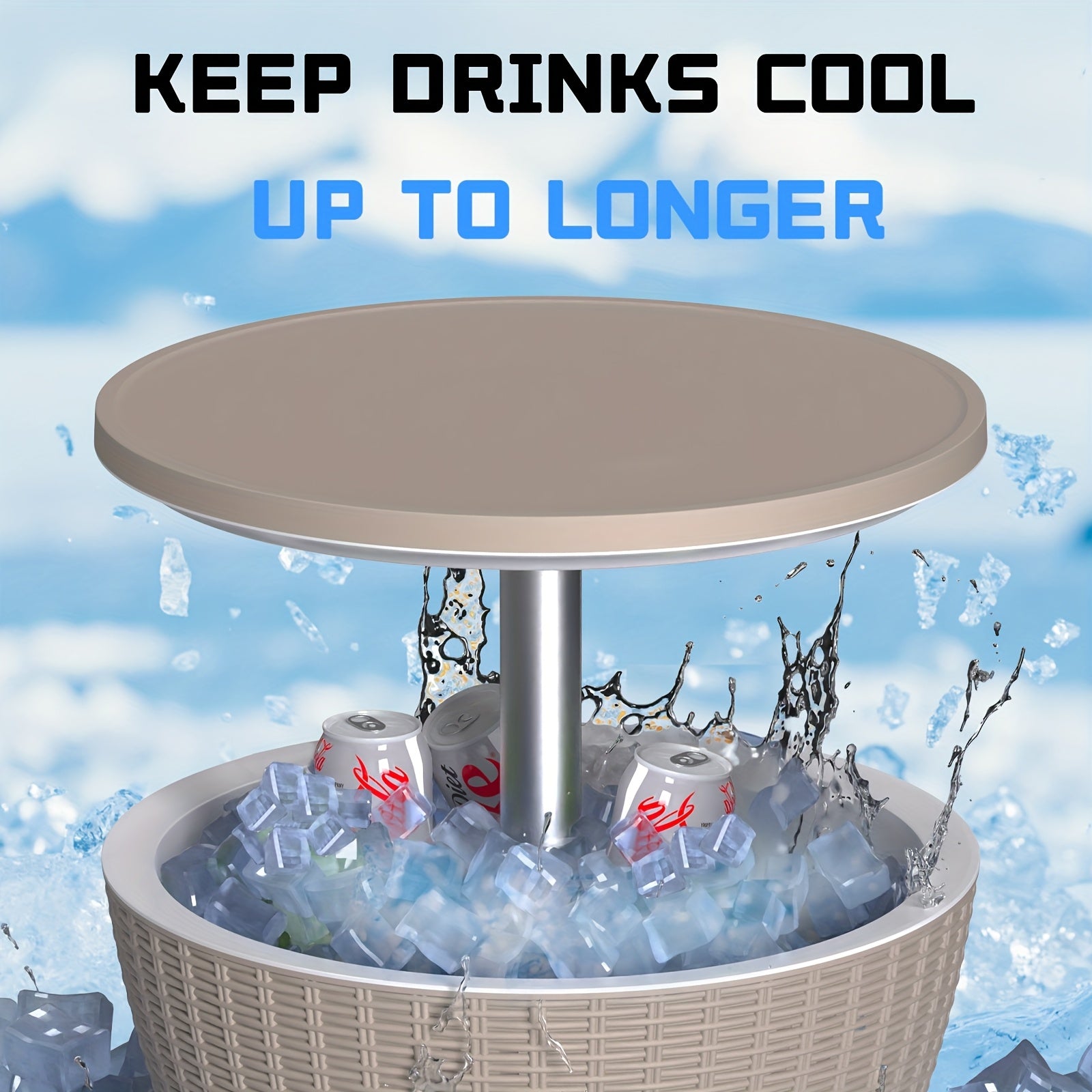 This Versatile 3-In-1 Ice Bucket Serves As a Cooler, a Wine Table, And a Coffee Table Lid, Offering 30 Liters Or 8 Gallons of Drink Storage. Its Rattan Design Complements Any Patio Furniture