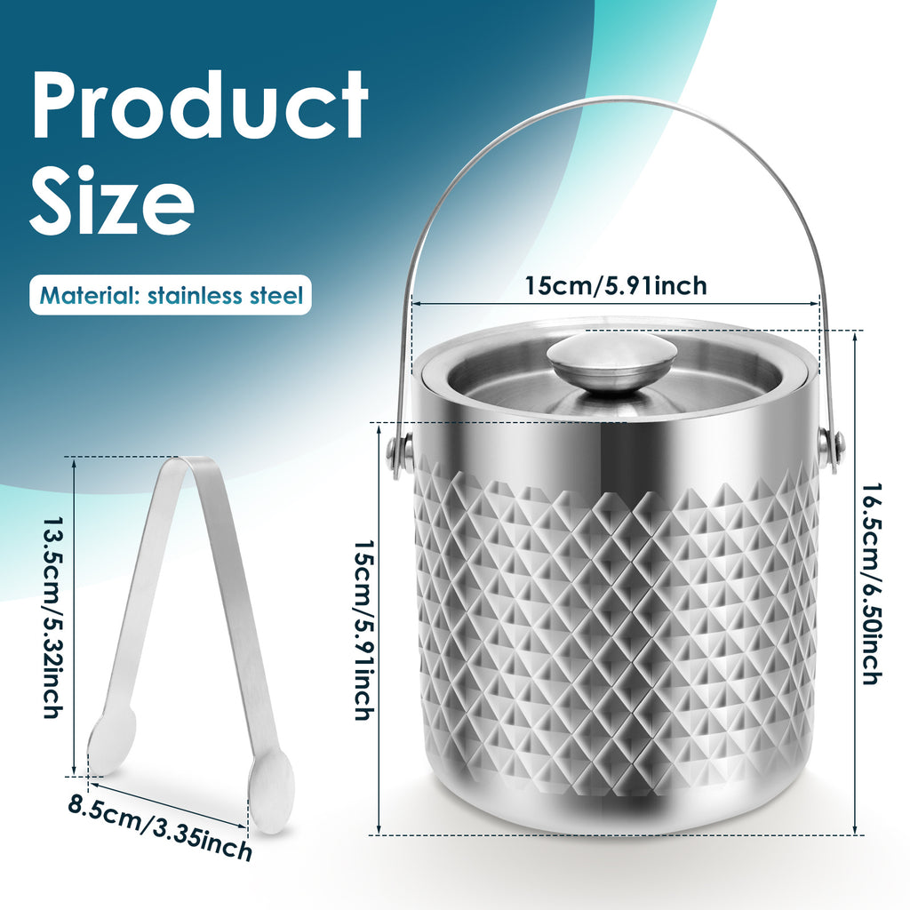 67.6oz Double-Walled Insulated Stainless Steel Ice Bucket with Lid - Vacuum Suitable for Champagne, Wine, Beer, | Beverage Tub for Home Bar, BBQ, Picnic, Parties | Keeps Drinks for Hours