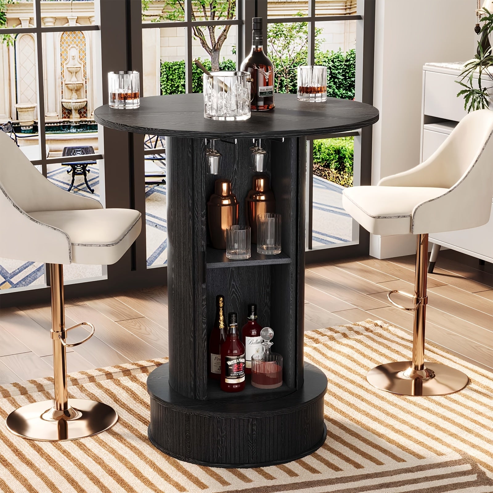 Rolling Storage Bar Cabinet With Sliding Door, 27.5-Inch Spacious Tabletop, Hidden Wine Glasses Rack, 66 Lbs Weight Capacity For Home Bar Living Room Or Commercial Use