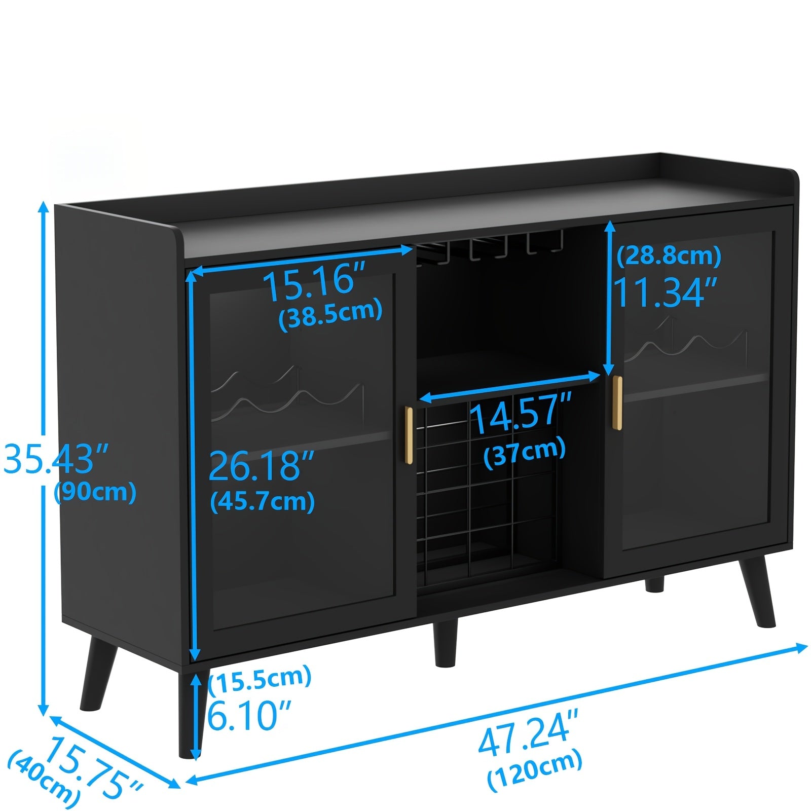 Wine Bar Cabinet, Coffee Bar Cabinet With Glass Holders, Kitchen Buffet Sideboard With Adjustable Storage Shelves, Freestanding Liquor Cabinet For Kitchen, Living Room, Dining Room