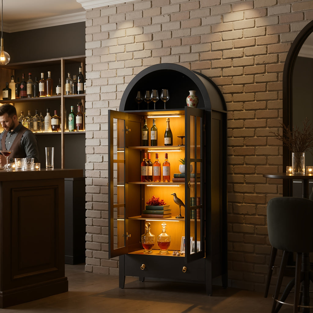 1pc Modern Black Bar Cabinet with Wall-Mountable Wine Storage - Large Door Pantry Cabinet Suitable for Bar,, Dining Room - Space-Saving, Assembly Required