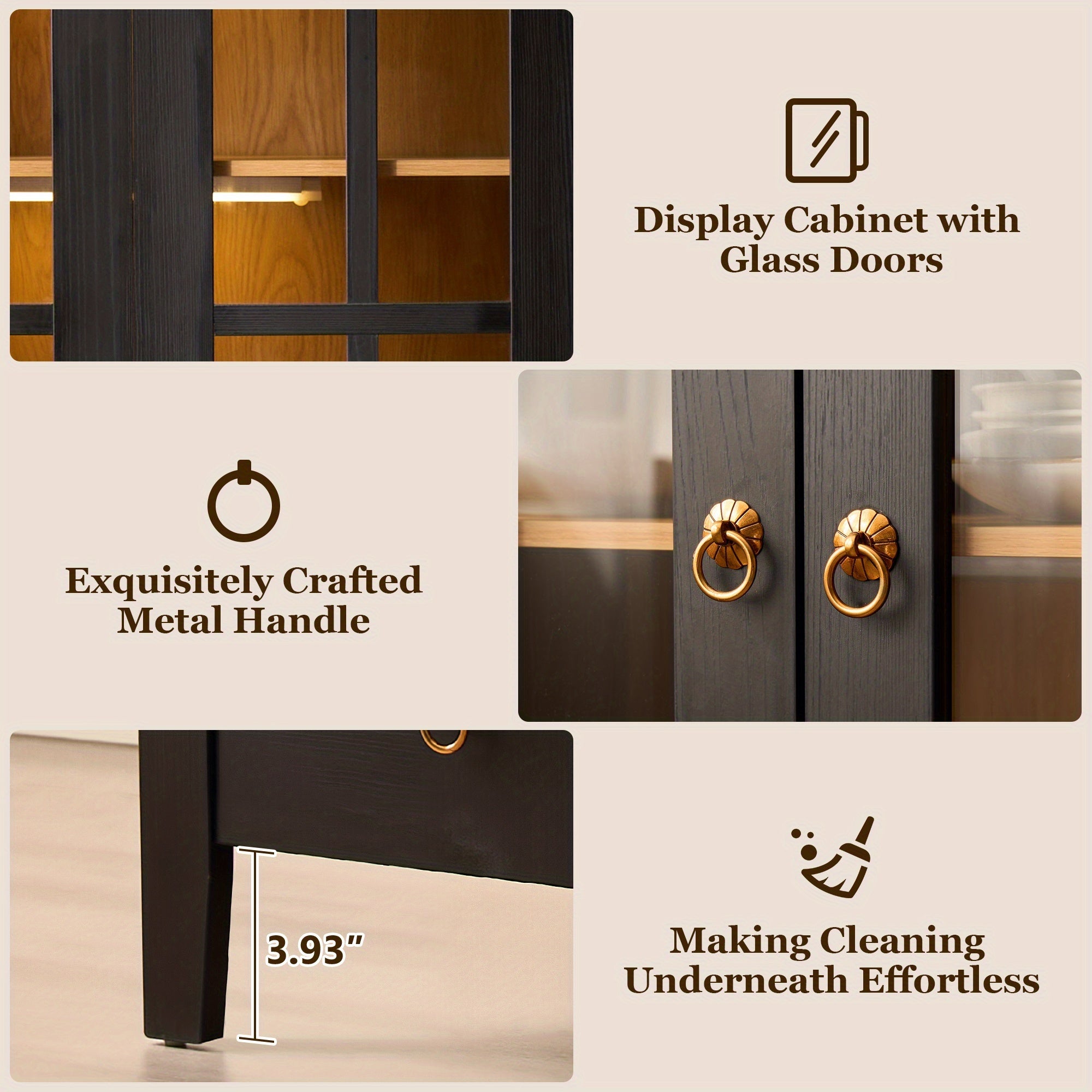 1pc Modern Black Bar Cabinet with Wall-Mountable Wine Storage - Large Door Pantry Cabinet Suitable for Bar,, Dining Room - Space-Saving, Assembly Required