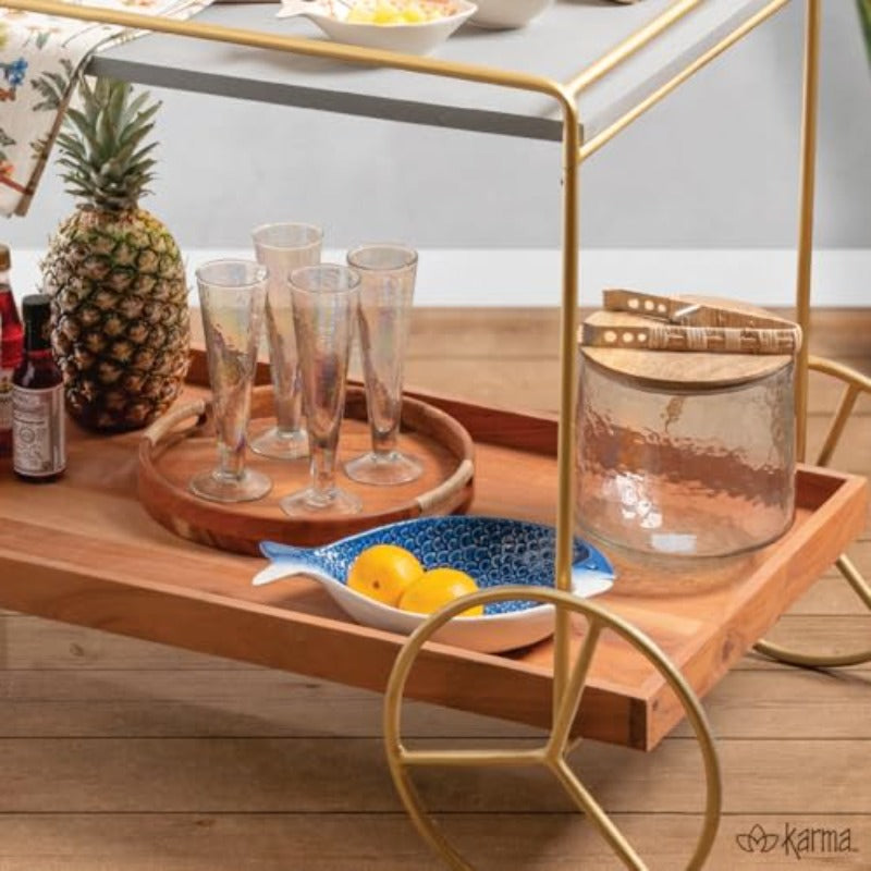 for KARMA Glass Airtight Ice Bucket with Tongs - 1.12gal Clear Glass Beverage Tub with Cork Lid & Tongs, Durable Cast Iron Frame Design for Champagne, Wine, Beer, Cocktails - Elegant Party Cooler for Home Bar, Outdoor Events, Weddings
