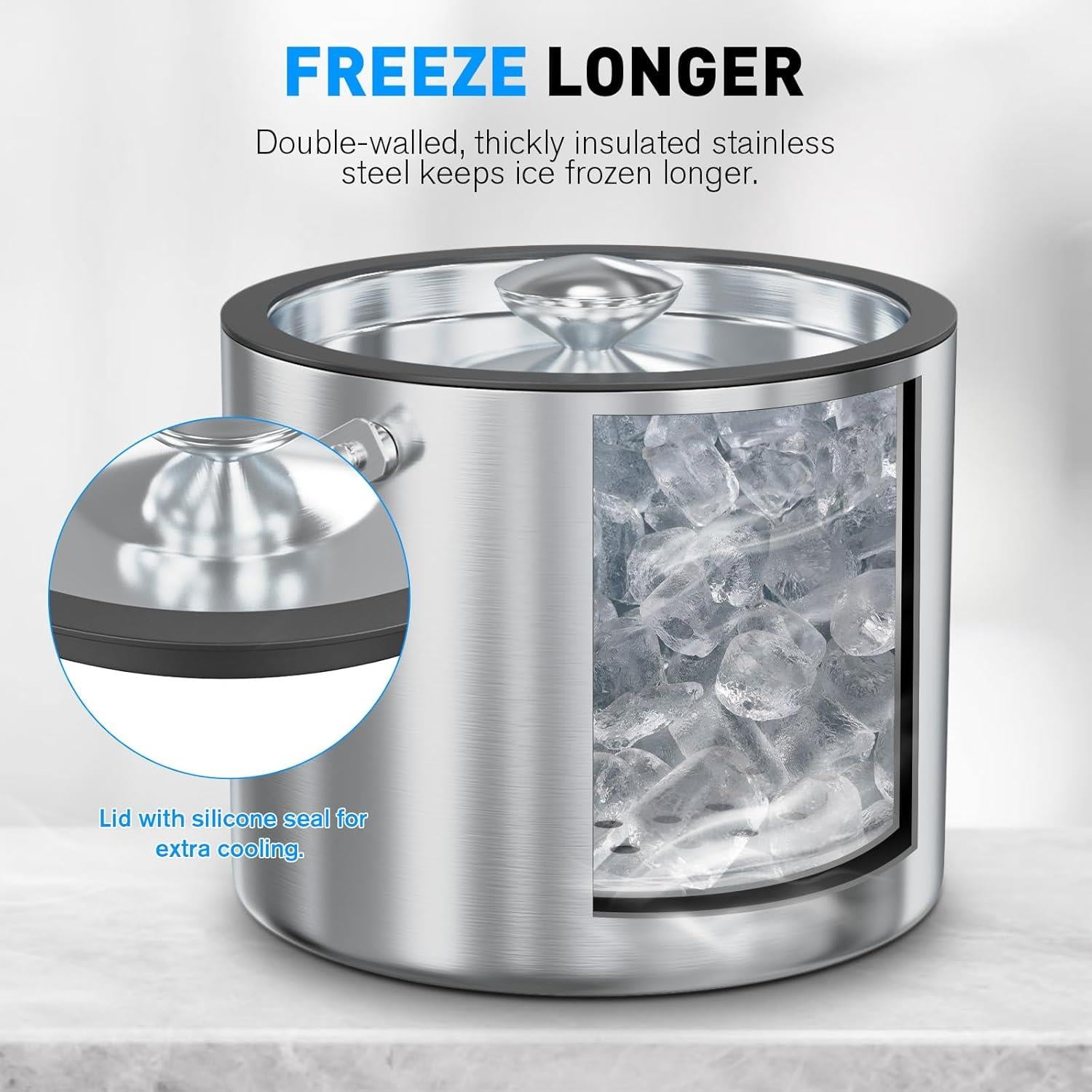 108.2oz Insulated Ice Bucket for Parties & Cocktail Bar | Double Wall Stainless Steel Wine Bucket with Lid & Tongs, Ideal for Chilling Wine, Champagne