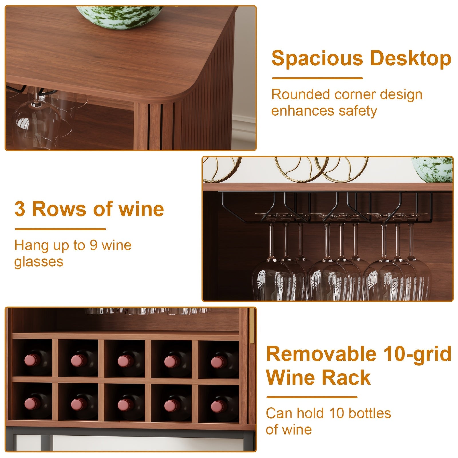 Wine Bar Cabinet with Storage, Fluted Wine Liquor Cabinet with Sliding Doors, Glass Holder And Wine Rack, Small Coffee Bar Cabinet, Buffet Sideboard for Kitchen, Dining Room, Living Room