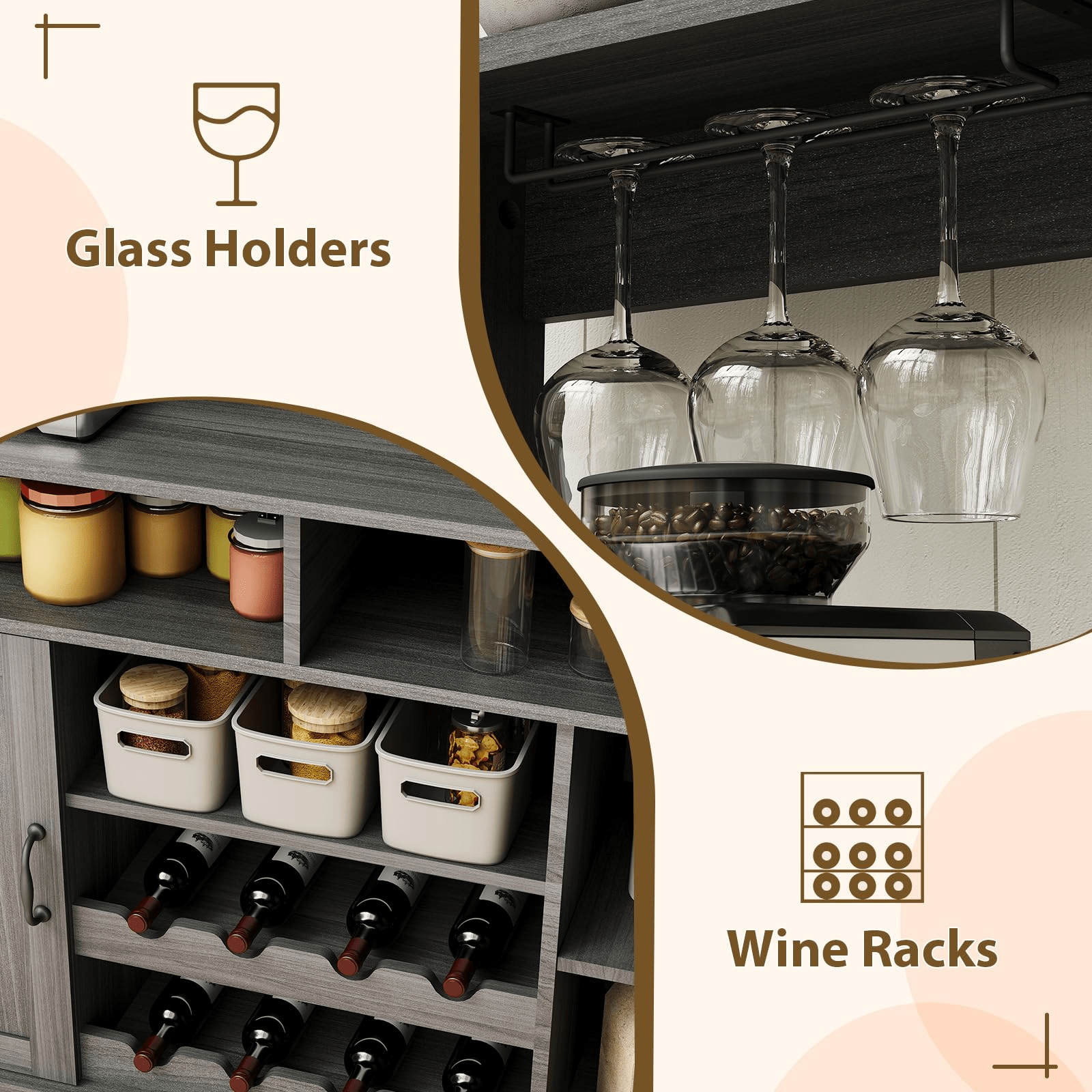 New Upgraded Storage Cabinet Elegant Wine Cabinet -- Single Unit Storage Solution for Your Wine Collection, Durable And Stylish Design for Home Or Bar Use