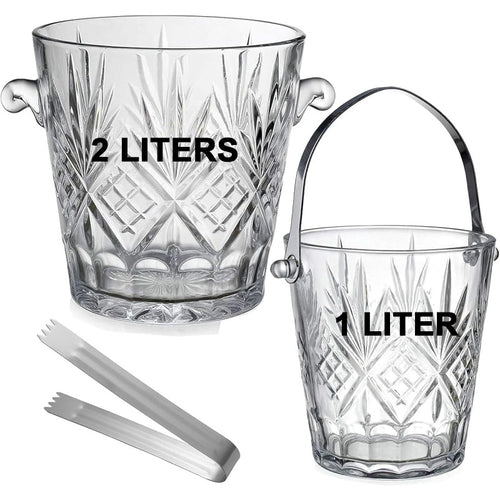 2pcs & Nested Small Clear Glass Ice Bucket with Ice Tongs & Handles - Food-Grade Ice Buckets Suitable for Champagne, Wine, Beer - Elegant Bar Accessories for Parties, Weddings, for & Commercial Use