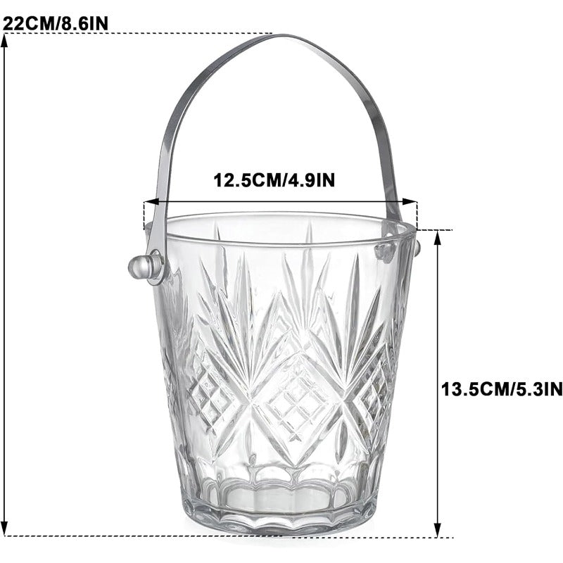 2pcs & Nested Small Clear Glass Ice Bucket with Ice Tongs & Handles - Food-Grade Ice Buckets Suitable for Champagne, Wine, Beer - Elegant Bar Accessories for Parties, Weddings, for & Commercial Use