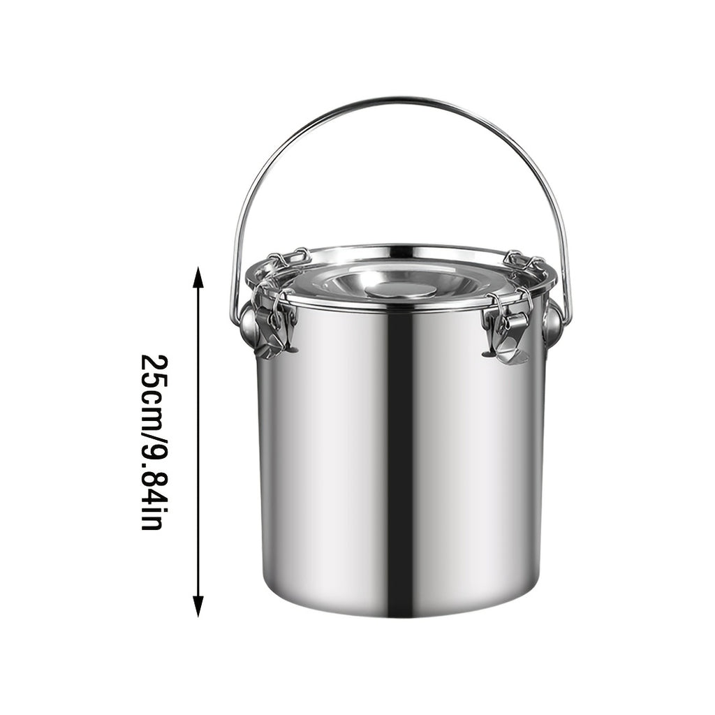 Stainless Steel Sealed Bucket with Handle, 304 Food Grade Airtight Container for Food Oil Milk, Leakproof Transport Drum with Locking Lid, Portable Storage for Home Camping Commercial