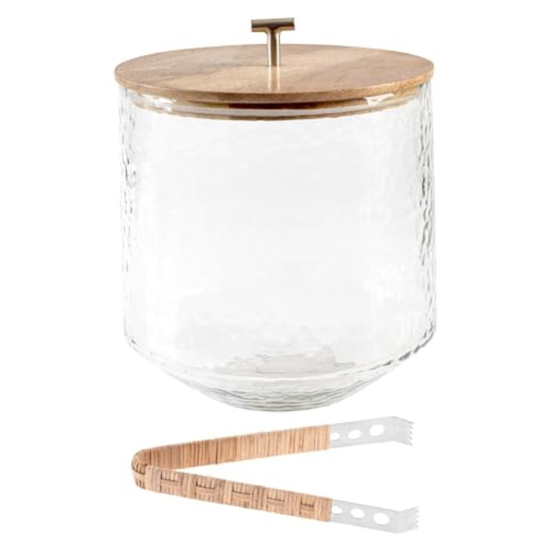 for KARMA Glass Airtight Ice Bucket with Tongs - 1.12gal Clear Glass Beverage Tub with Cork Lid & Tongs, Durable Cast Iron Frame Design for Champagne, Wine, Beer, Cocktails - Elegant Party Cooler for Home Bar, Outdoor Events, Weddings