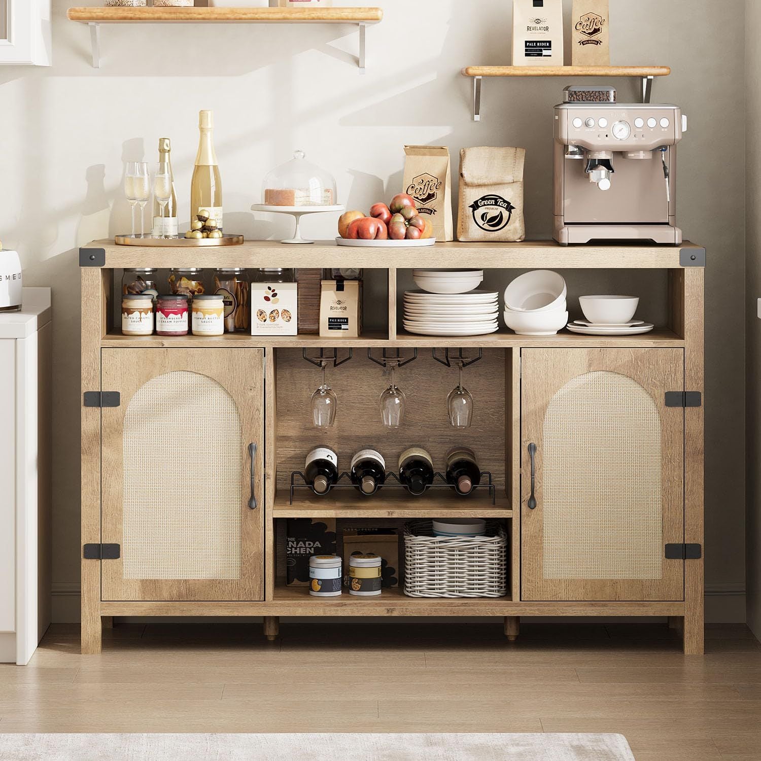 51.18 inch Length Wine Cabinet | Made from Durable MDF and PB Triamine Board in Original Wood Color - Stylish and Functional Wineboard for Home Storage, Brand: MERXENG