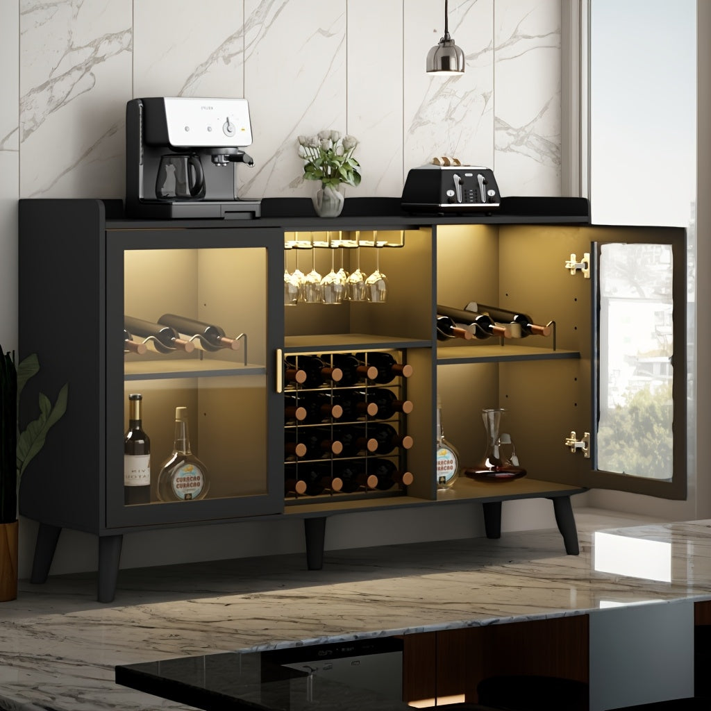 Wine Bar Cabinet, Coffee Bar Cabinet With Glass Holders, Kitchen Buffet Sideboard With Adjustable Storage Shelves, Freestanding Liquor Cabinet For Kitchen, Living Room, Dining Room