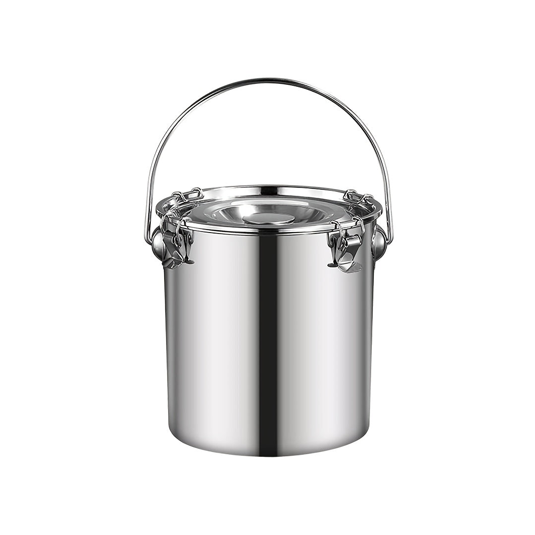 Stainless Steel Sealed Bucket with Handle, 304 Food Grade Airtight Container for Food Oil Milk, Leakproof Transport Drum with Locking Lid, Portable Storage for Home Camping Commercial