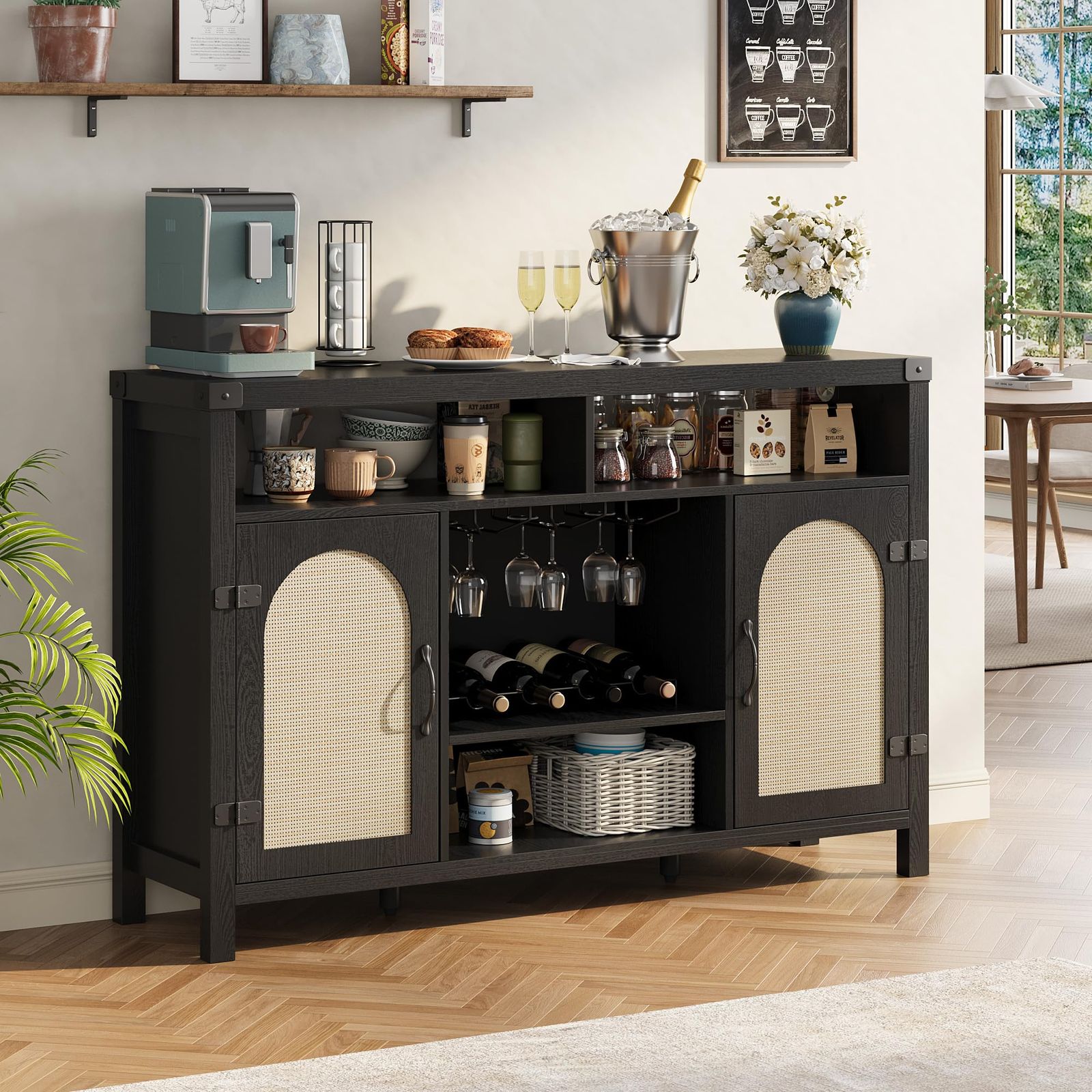 51.18 inch Length Wine Cabinet | Made from Durable MDF and PB Triamine Board in Original Wood Color - Stylish and Functional Wineboard for Home Storage, Brand: MERXENG