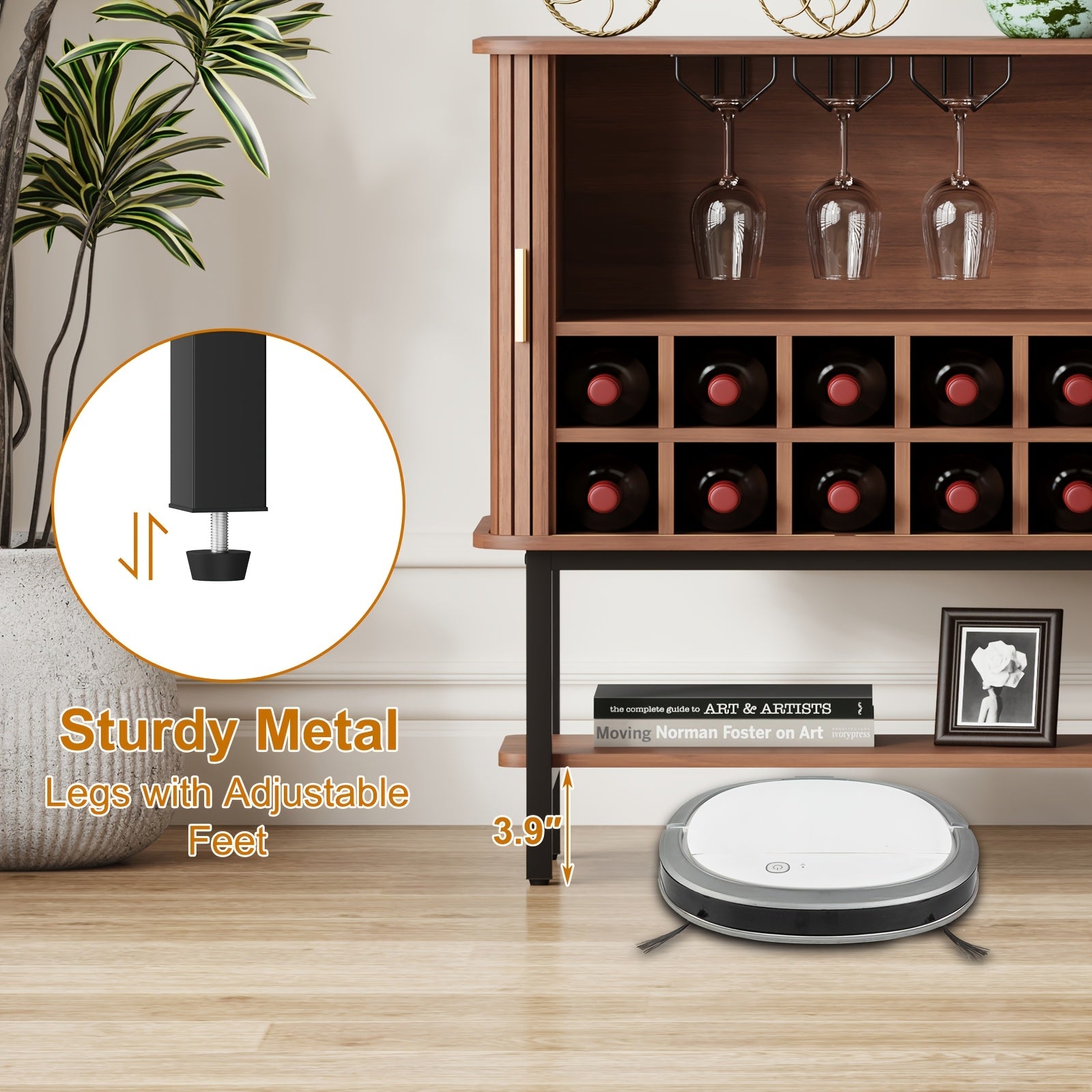 Wine Bar Cabinet with Storage, Fluted Wine Liquor Cabinet with Sliding Doors, Glass Holder And Wine Rack, Small Coffee Bar Cabinet, Buffet Sideboard for Kitchen, Dining Room, Living Room