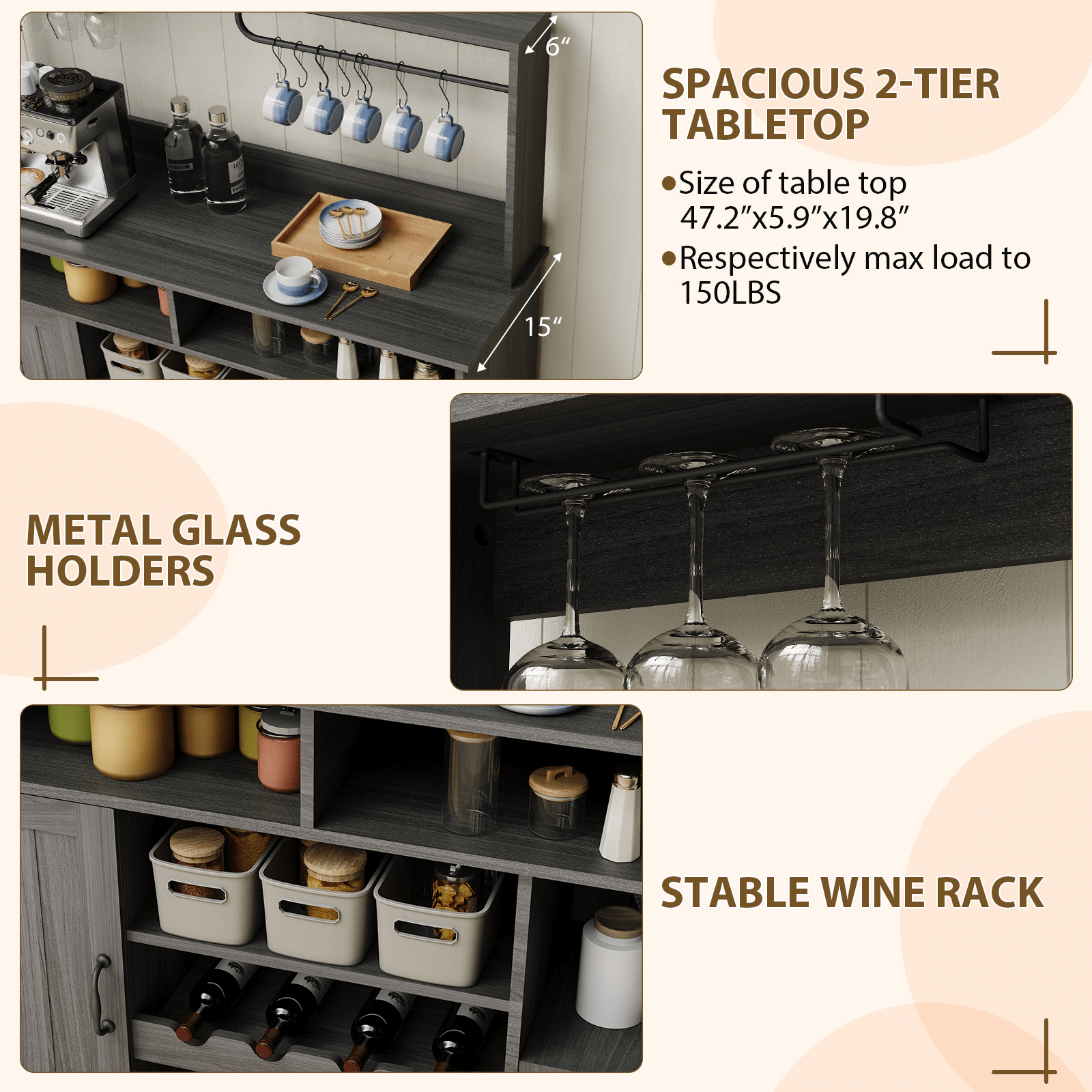 New Upgraded Storage Cabinet Elegant Wine Cabinet -- Single Unit Storage Solution for Your Wine Collection, Durable And Stylish Design for Home Or Bar Use