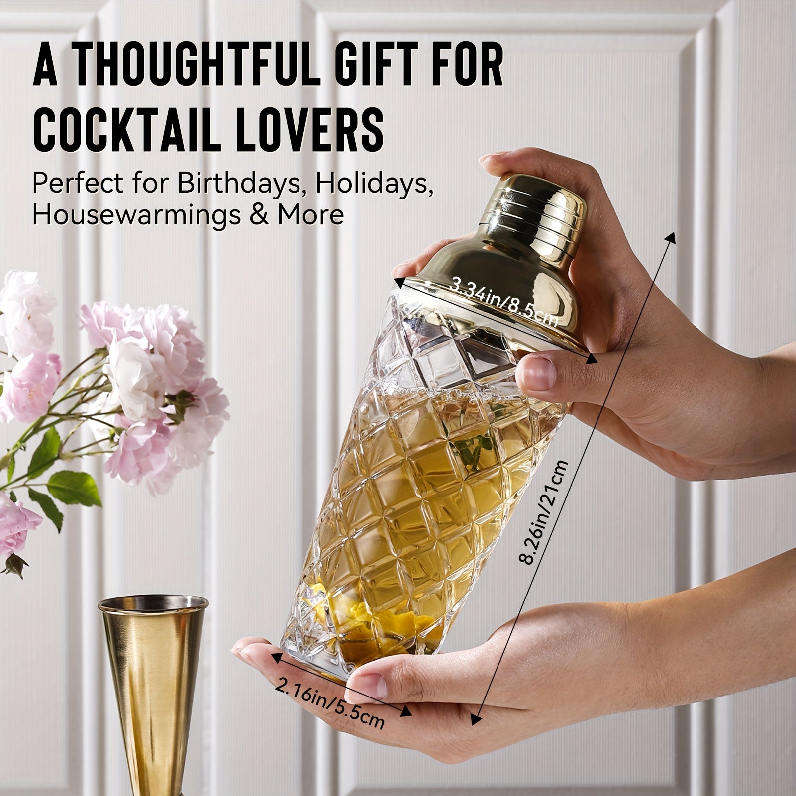 Glass Cocktail Shaker Set with Built-in Strainer 20oz Thickened Pineapple Glass Shaker, Golden Jigger & Bar Spoon with Muddler -Bartender Kit for Home Bar, Gifts for Men & Women