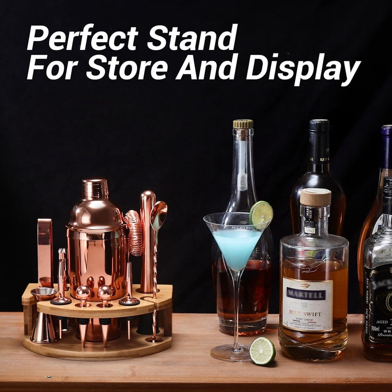 Cocktail Shaker Set for Mixing Drinks with Stand, Stainless Steel Accessories Tools for Cocktails( Rose Golden)