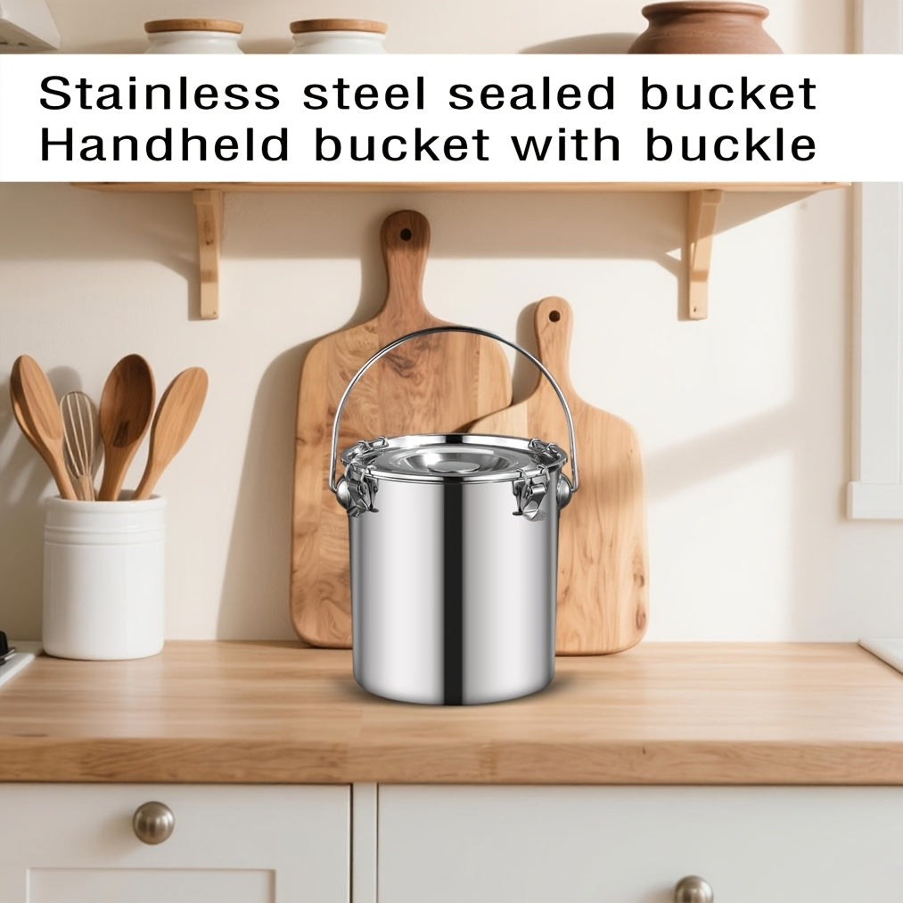 Stainless Steel Sealed Bucket with Handle, 304 Food Grade Airtight Container for Food Oil Milk, Leakproof Transport Drum with Locking Lid, Portable Storage for Home Camping Commercial
