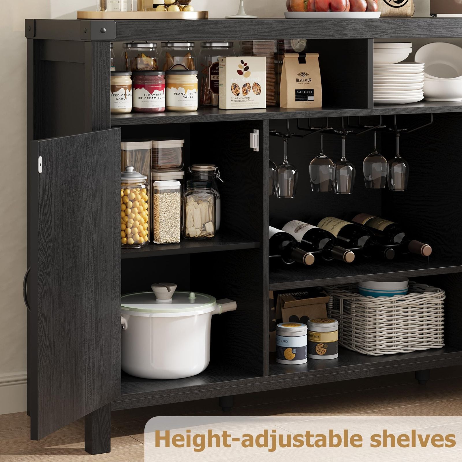 51.18 inch Length Wine Cabinet | Made from Durable MDF and PB Triamine Board in Original Wood Color - Stylish and Functional Wineboard for Home Storage, Brand: MERXENG