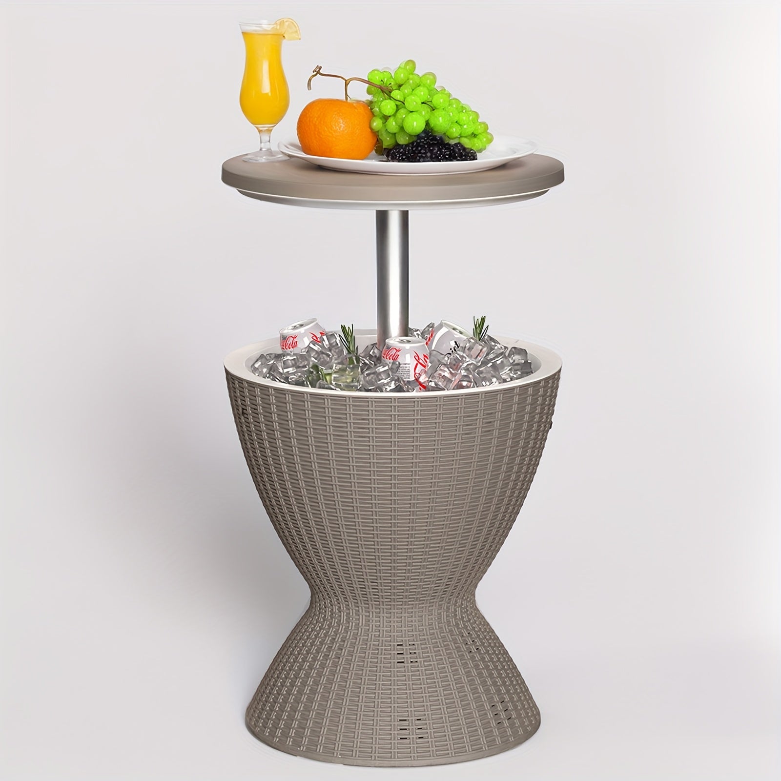 This Versatile 3-In-1 Ice Bucket Serves As a Cooler, a Wine Table, And a Coffee Table Lid, Offering 30 Liters Or 8 Gallons of Drink Storage. Its Rattan Design Complements Any Patio Furniture