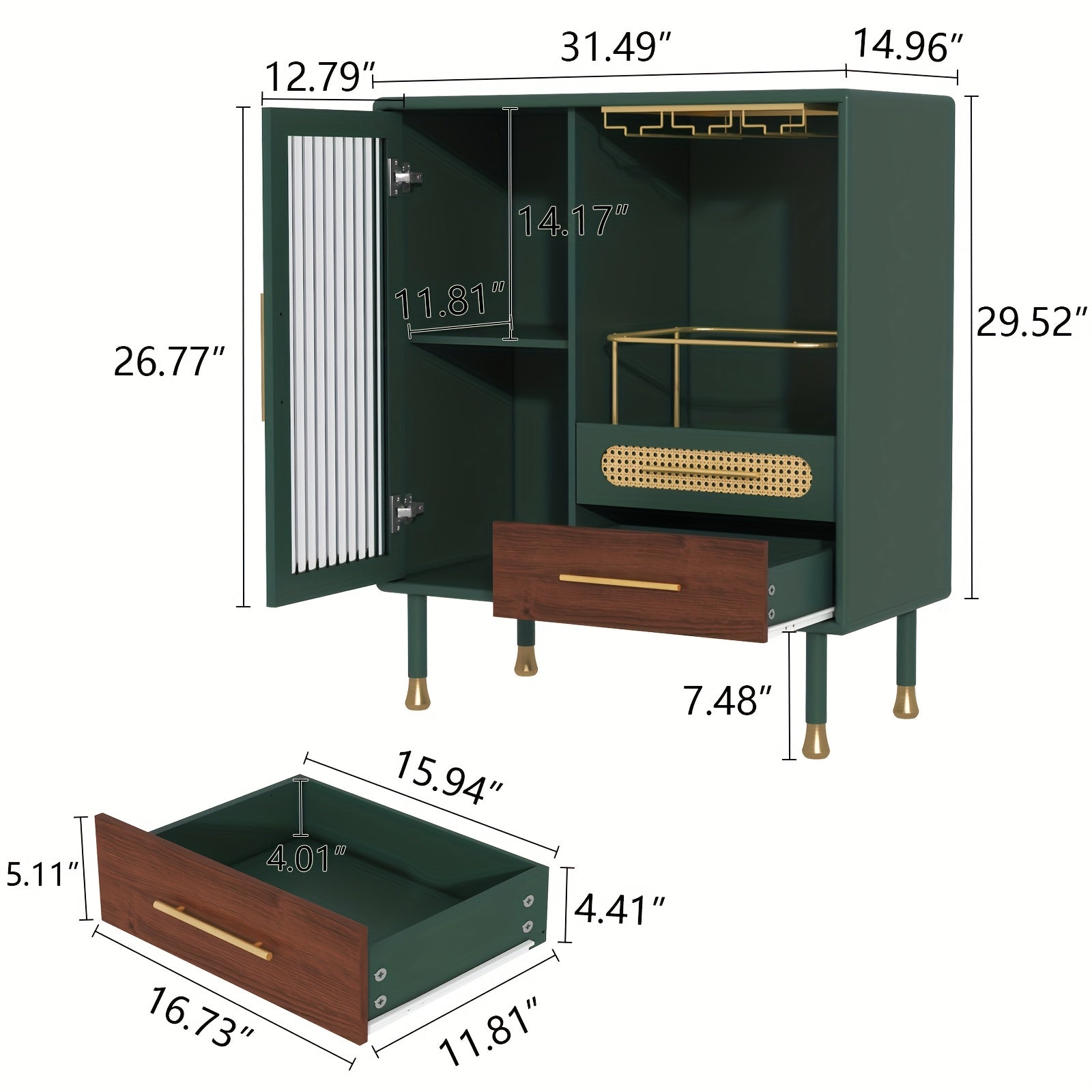 Modern Coffee Bar Cabinet with Wine Glass Rack And Drawers, Black Liquor Cabinet with Pull-Out Wine Storage for Kitchen, Dining Room, Living Room