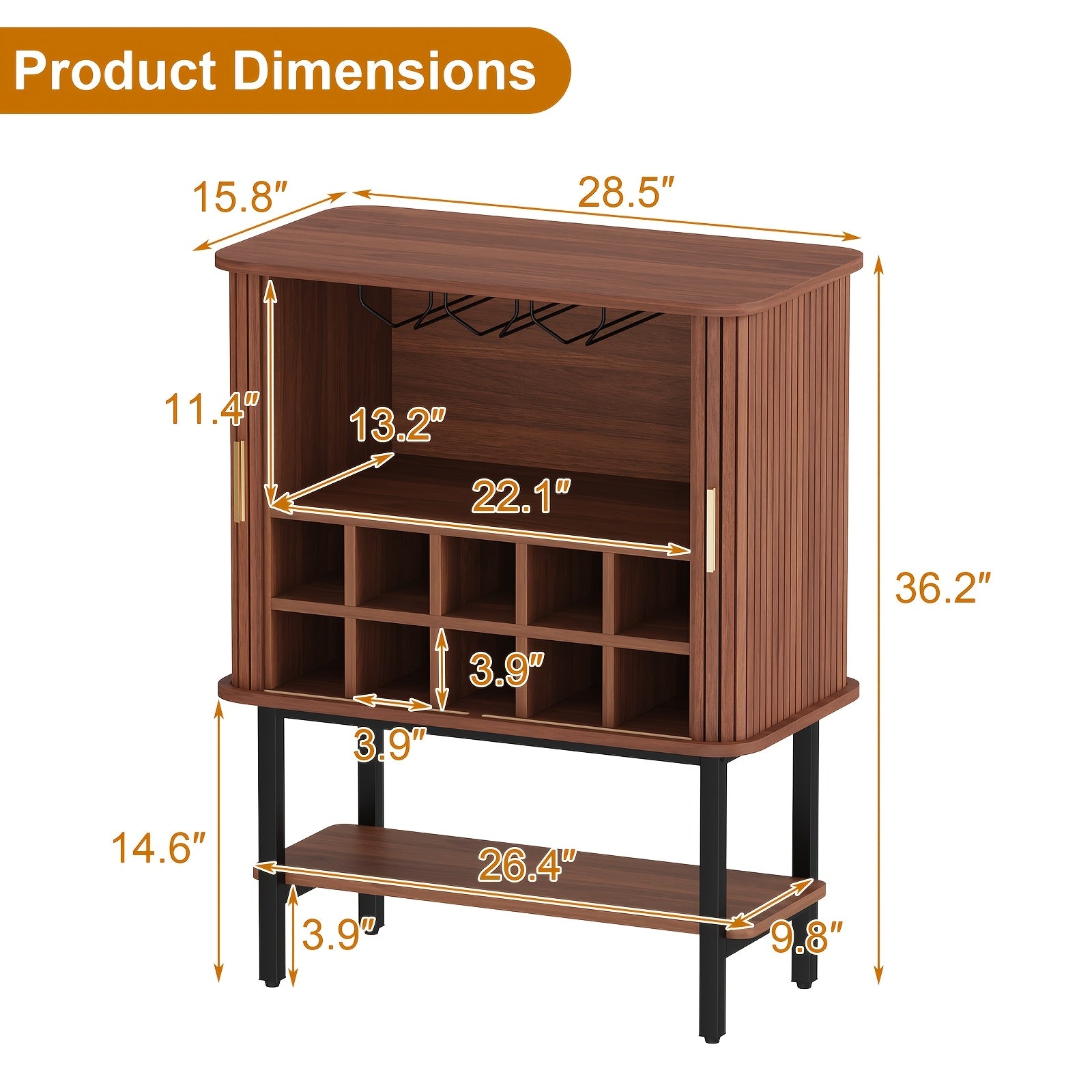 Wine Bar Cabinet with Storage, Fluted Wine Liquor Cabinet with Sliding Doors, Glass Holder And Wine Rack, Small Coffee Bar Cabinet, Buffet Sideboard for Kitchen, Dining Room, Living Room
